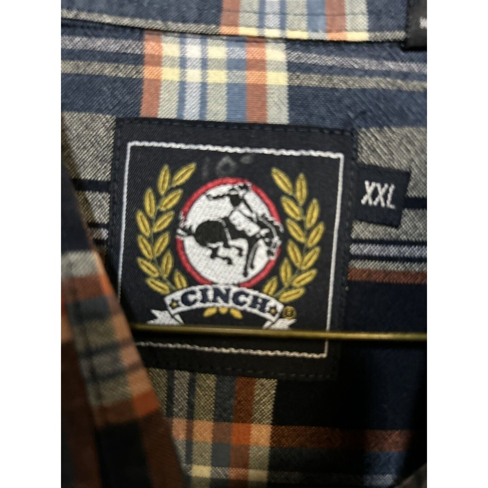 Men Cinch Long Sleeve Button Down Shirt XXL Blue Striped Plaid Western Dress - Picture 3 of 4